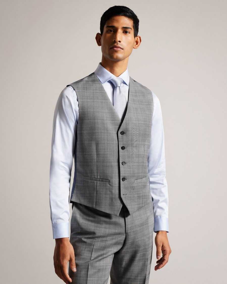 Ted Baker Elgolw Wool Blend Check Waistcoat Grey | 65937-ADSE