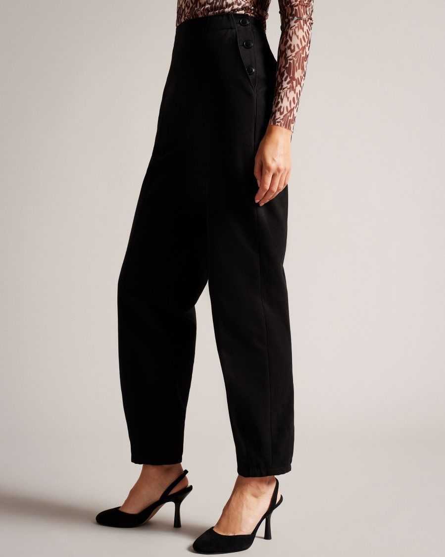 Ted Baker Eliona Barrel Trousers With Pin Tuck Detail Black | 39401-KCYJ