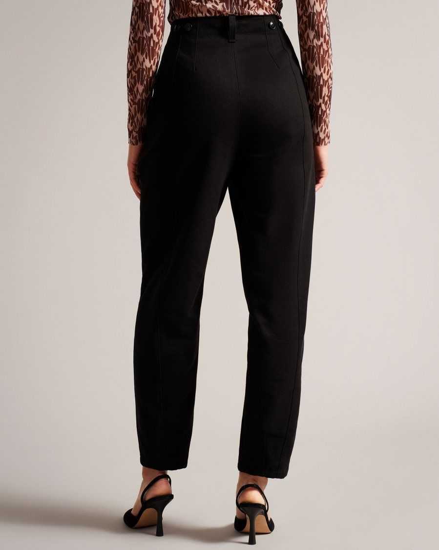 Ted Baker Eliona Barrel Trousers With Pin Tuck Detail Black | 39401-KCYJ