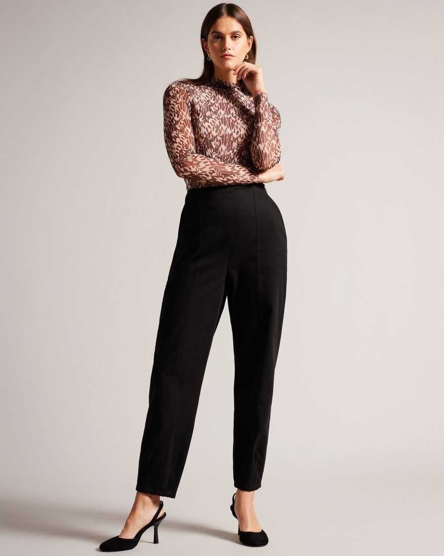 Ted Baker Eliona Barrel Trousers With Pin Tuck Detail Black | 39401-KCYJ