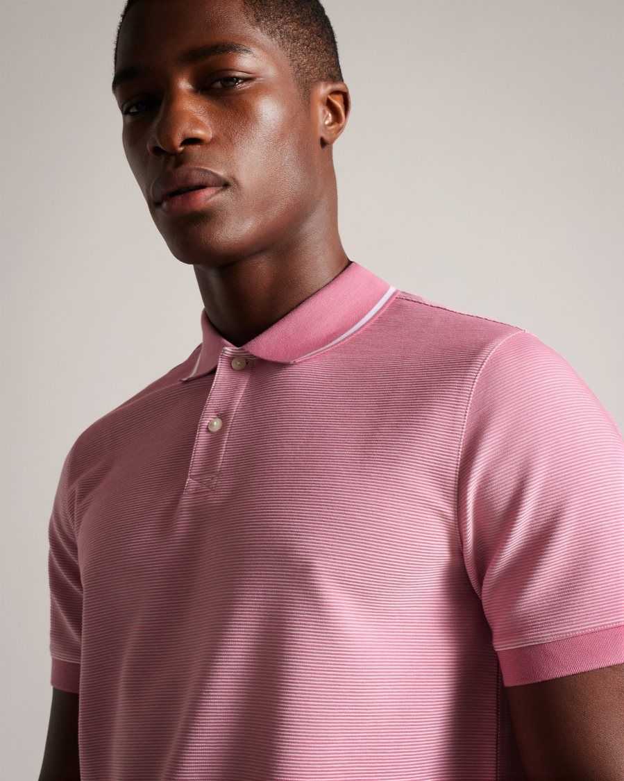 Ted Baker Ellerby Short Sleeve Striped Polo Shirt Medium Pink | 75134-AFPV