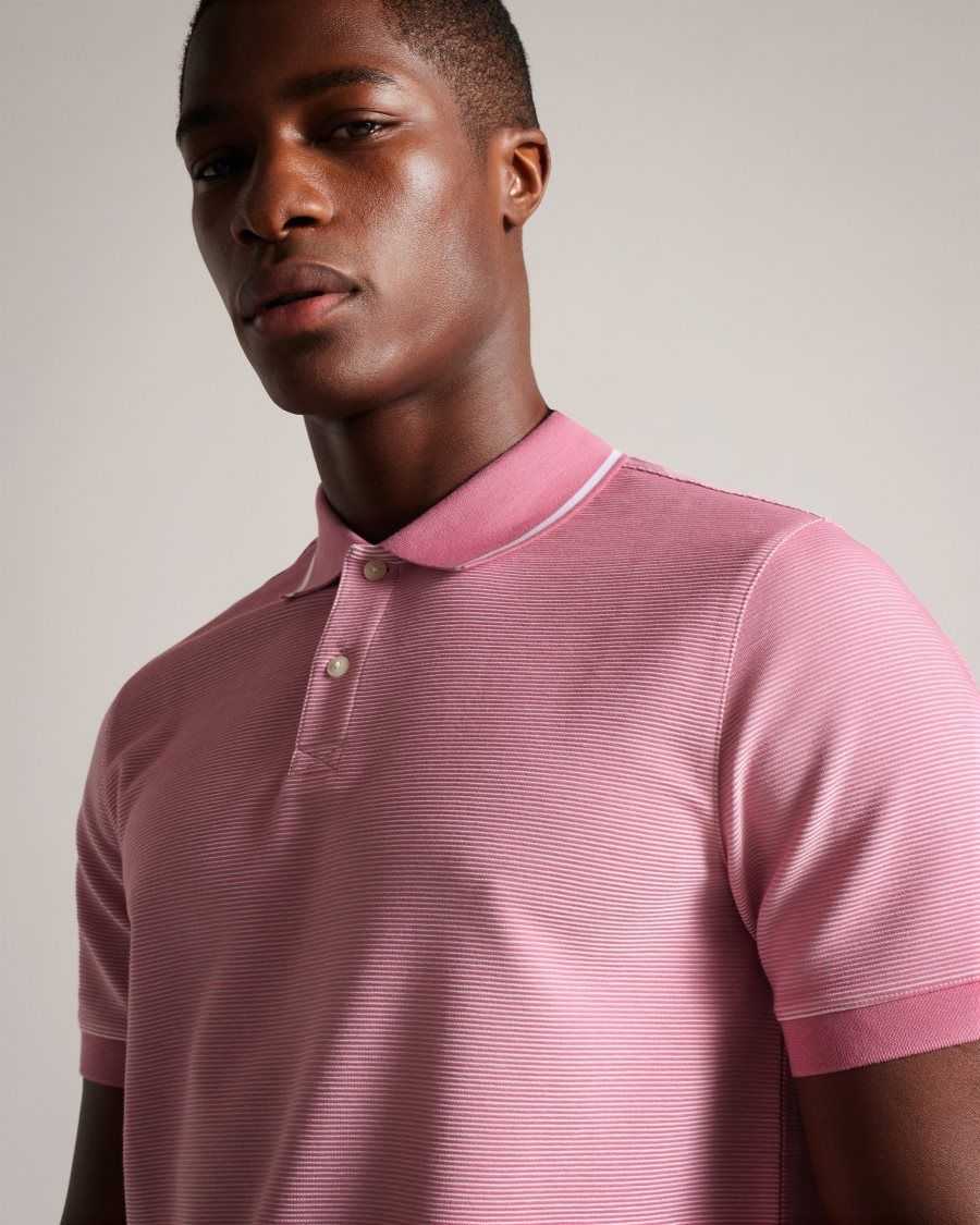 Ted Baker Ellerby Short Sleeve Striped Polo Shirt MID-PINK | 72580-VION