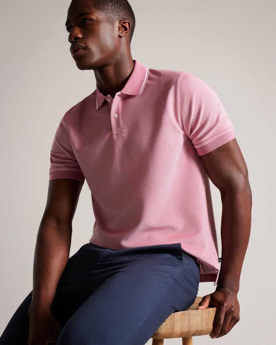 Ted Baker Ellerby Short Sleeve Striped Polo Shirt MID-PINK | 72580-VION