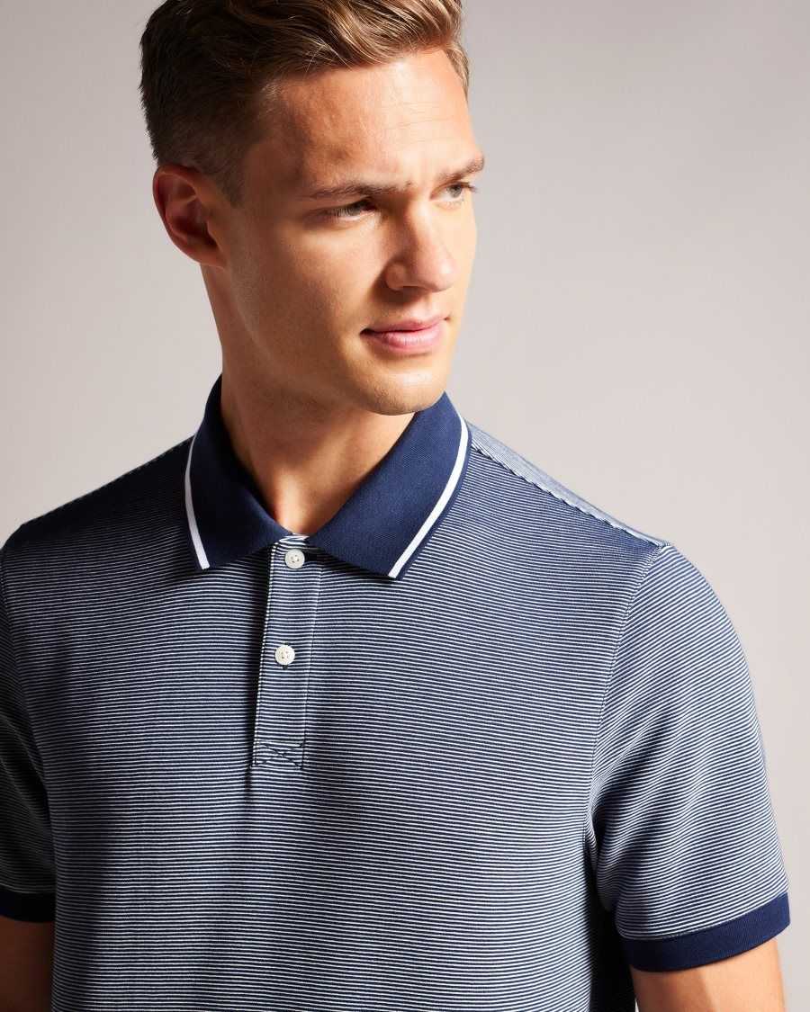 Ted Baker Ellerby Short Sleeve Striped Polo Shirt Navy | 34528-YTMK