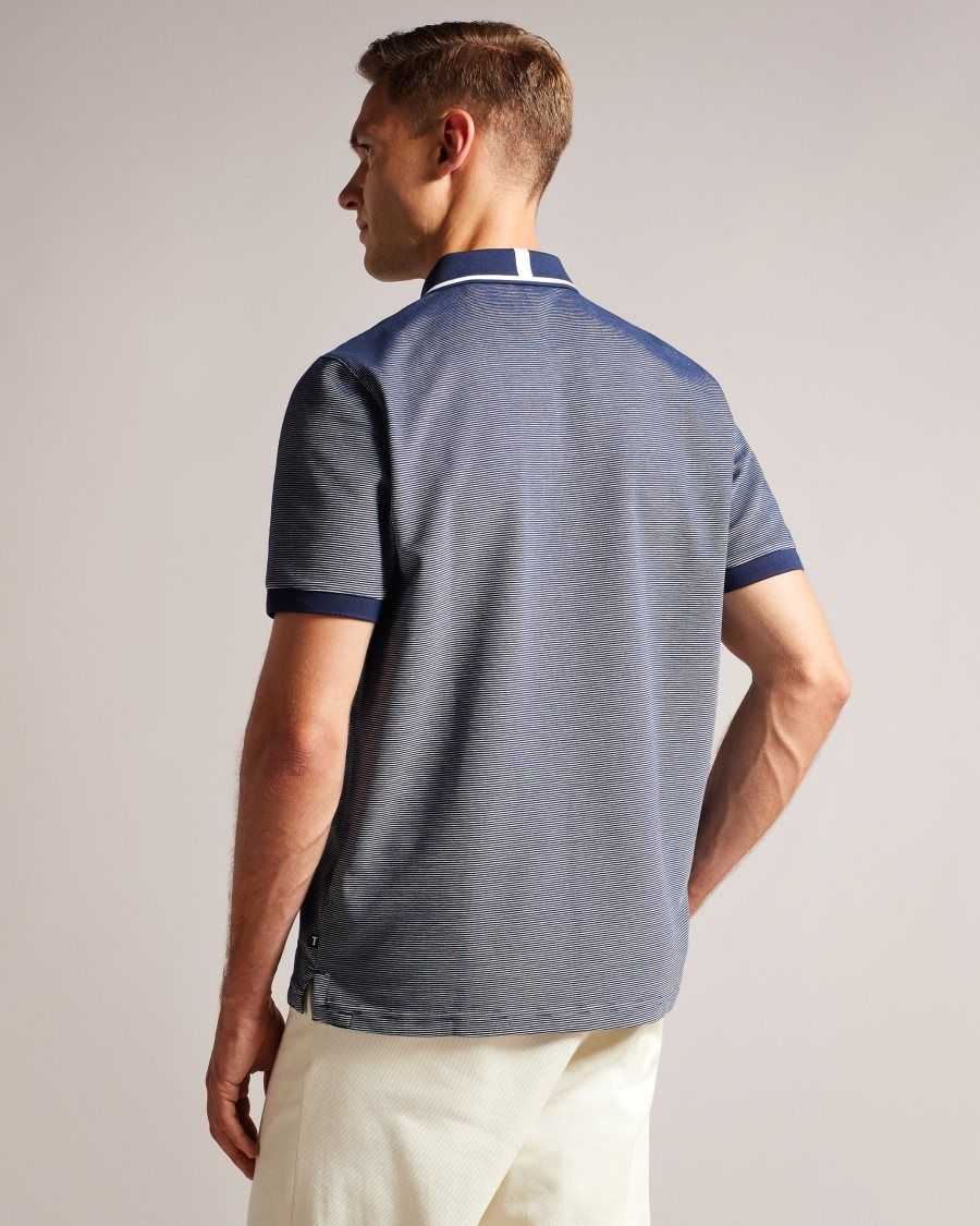 Ted Baker Ellerby Short Sleeve Striped Polo Shirt Navy | 34528-YTMK