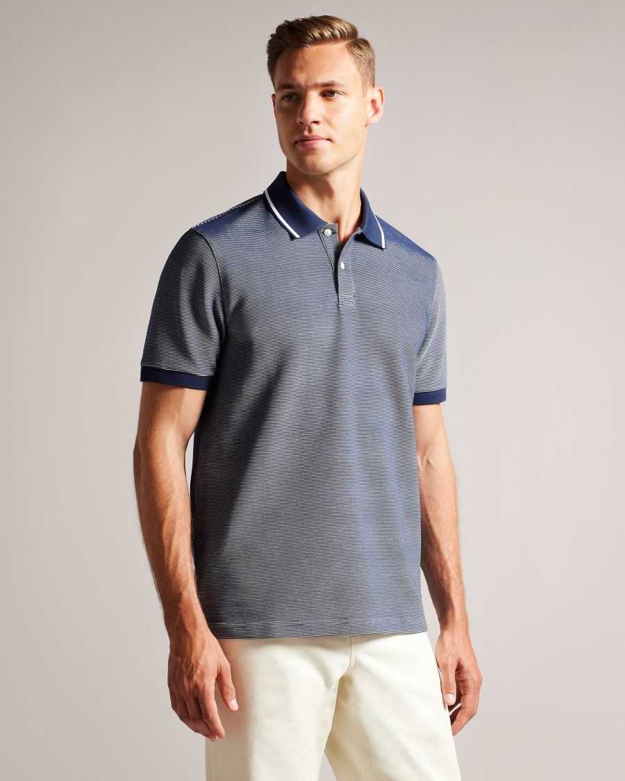 Ted Baker Ellerby Short Sleeve Striped Polo Shirt Navy | 34528-YTMK