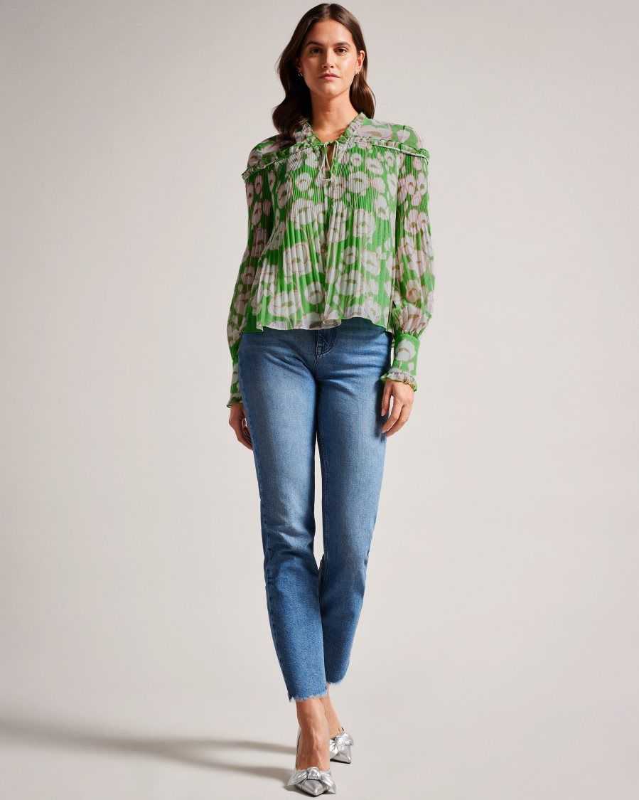 Ted Baker Ellerie Swing Blouse with Blouson Sleeve Green | 41963-YFVT