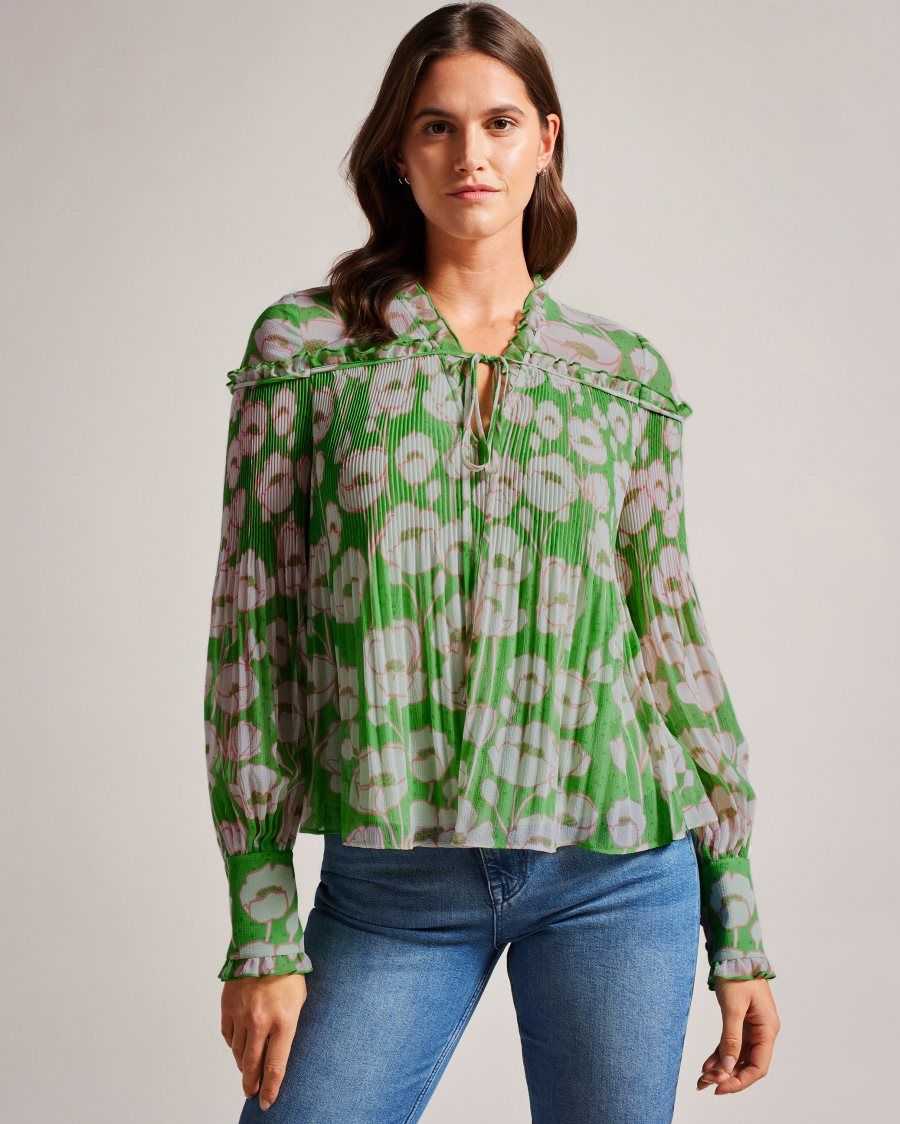 Ted Baker Ellerie Swing Blouse with Blouson Sleeve Green | 41963-YFVT