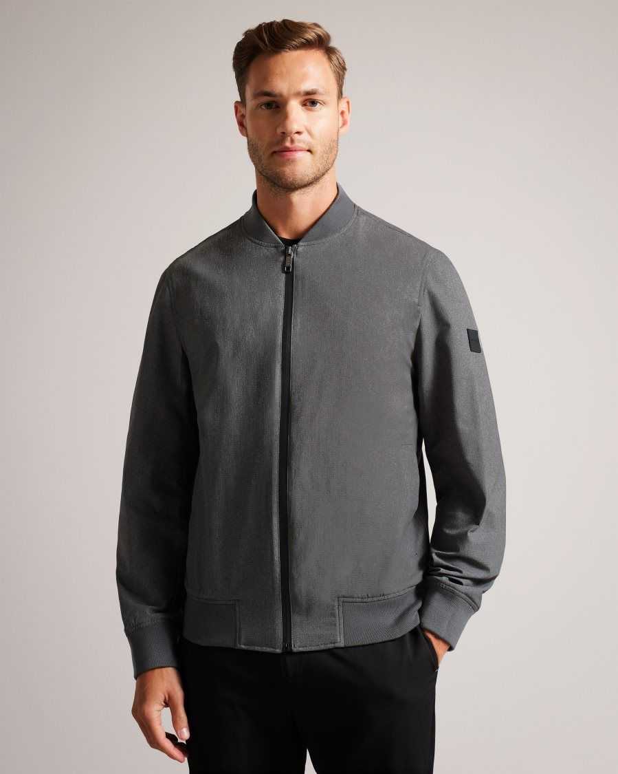 Ted Baker Elmhrst Textured Stretch Bomber Jacket Grey | 54638-OQFX