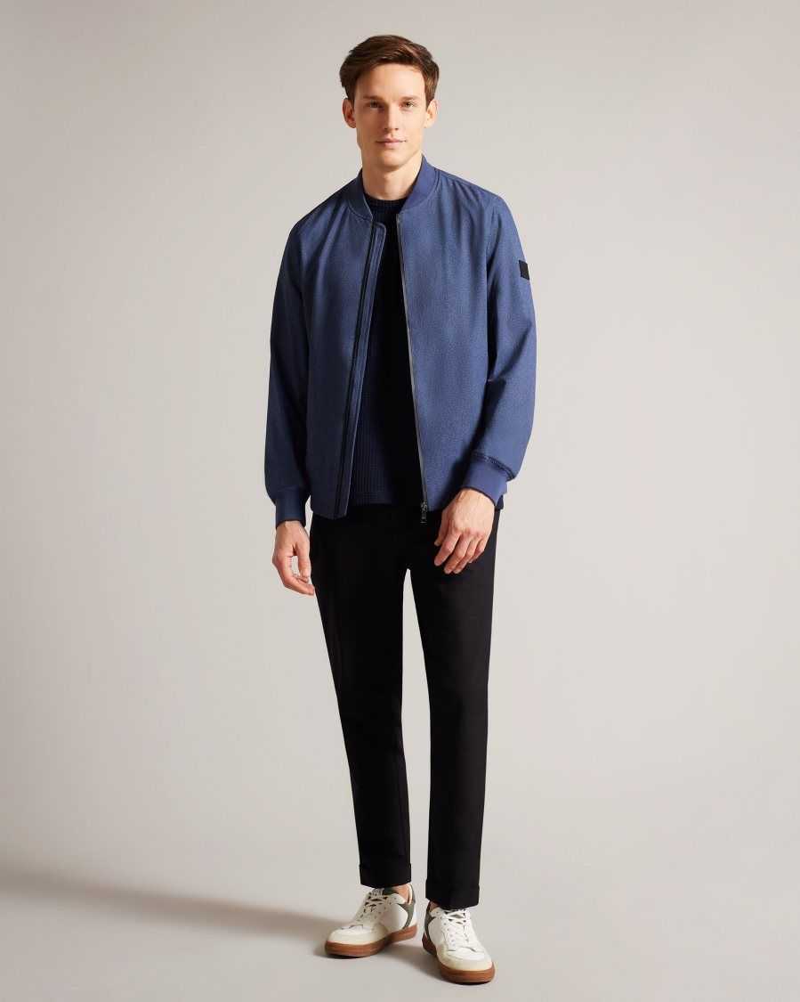 Ted Baker Elmhrst Textured Stretch Bomber Jacket Dark Blue | 89753-VZNA