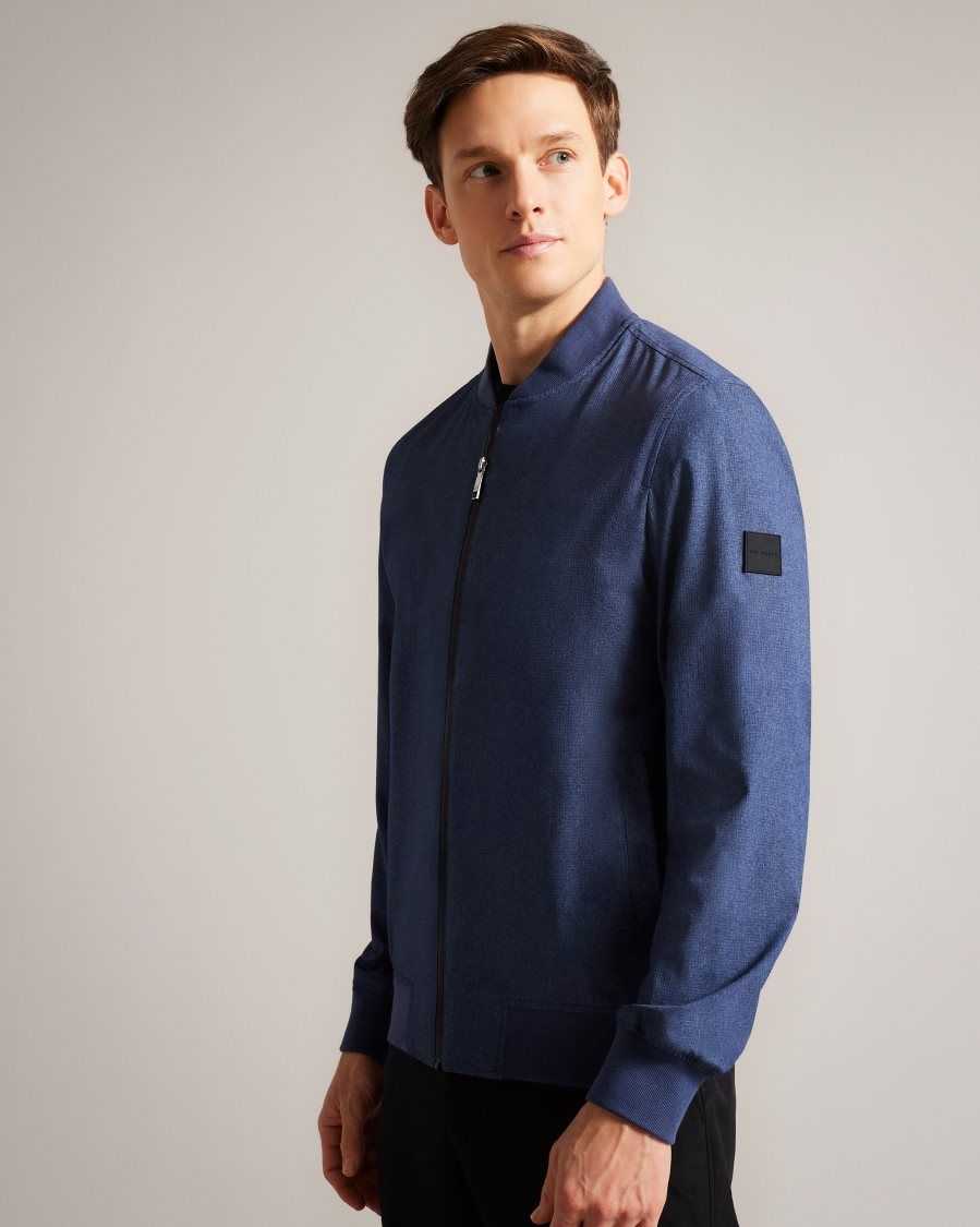 Ted Baker Elmhrst Textured Stretch Bomber Jacket Dark Blue | 89753-VZNA