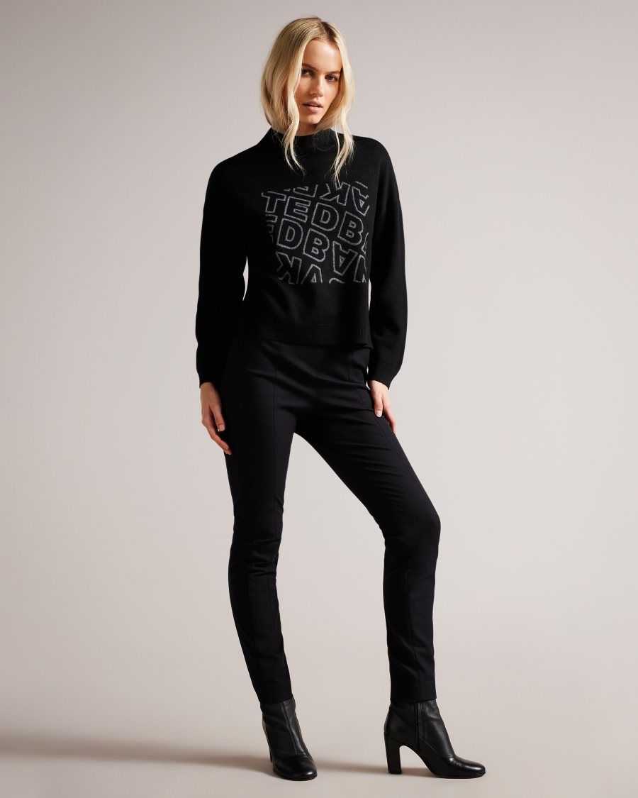 Ted Baker Elonia Branded Wool Blend Jumper Black | 29041-GHZQ