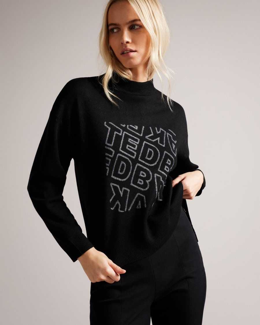 Ted Baker Elonia Branded Wool Blend Jumper Black | 29041-GHZQ