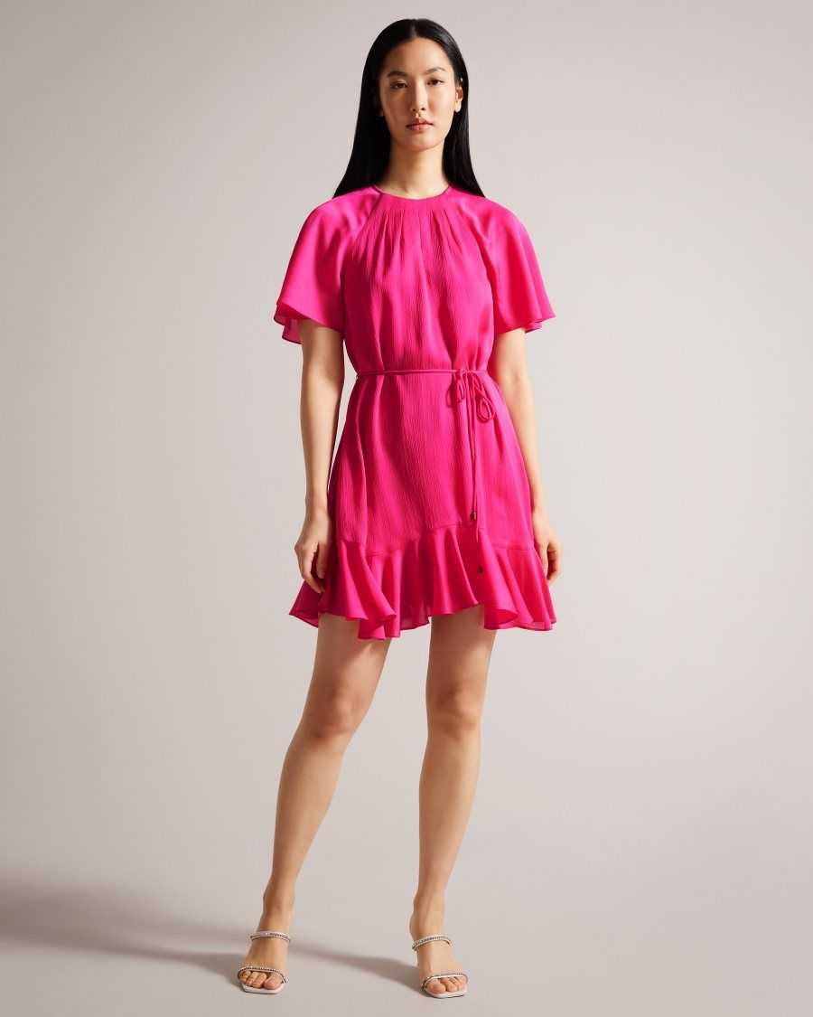 Ted Baker Elsieee Fluted Hem Mini Skater Dress Bright Pink | 01543-DILN