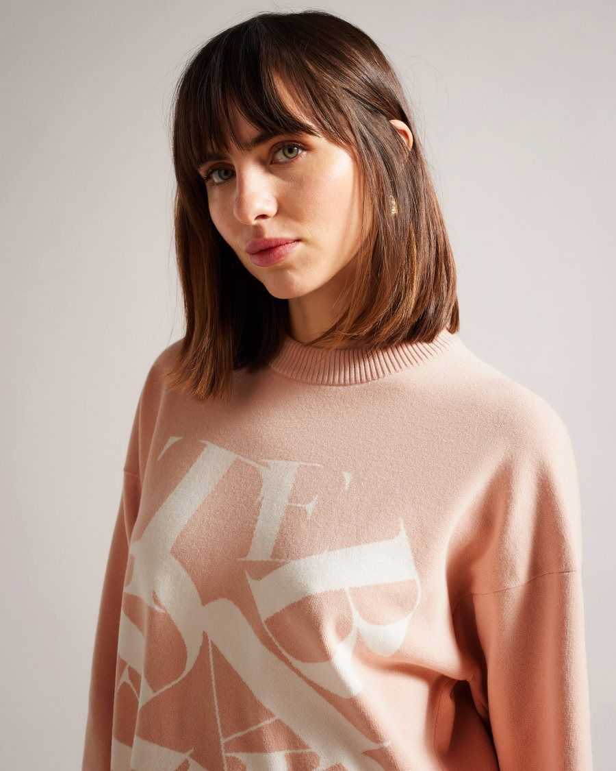 Ted Baker Elssiaa Branded Jacquard Knit Jumper Pink | 53847-AWXP