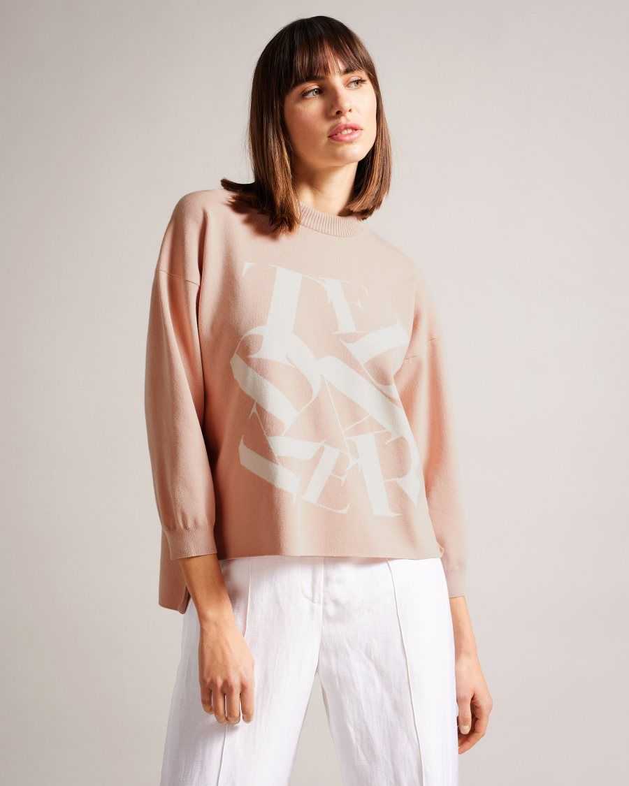 Ted Baker Elssiaa Branded Jacquard Knit Jumper Pink | 53847-AWXP