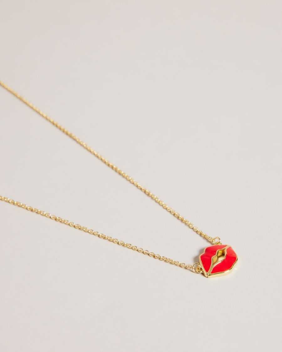 Ted Baker Emani Kiss Kiss Enamel Necklace Red | 20914-QLVC