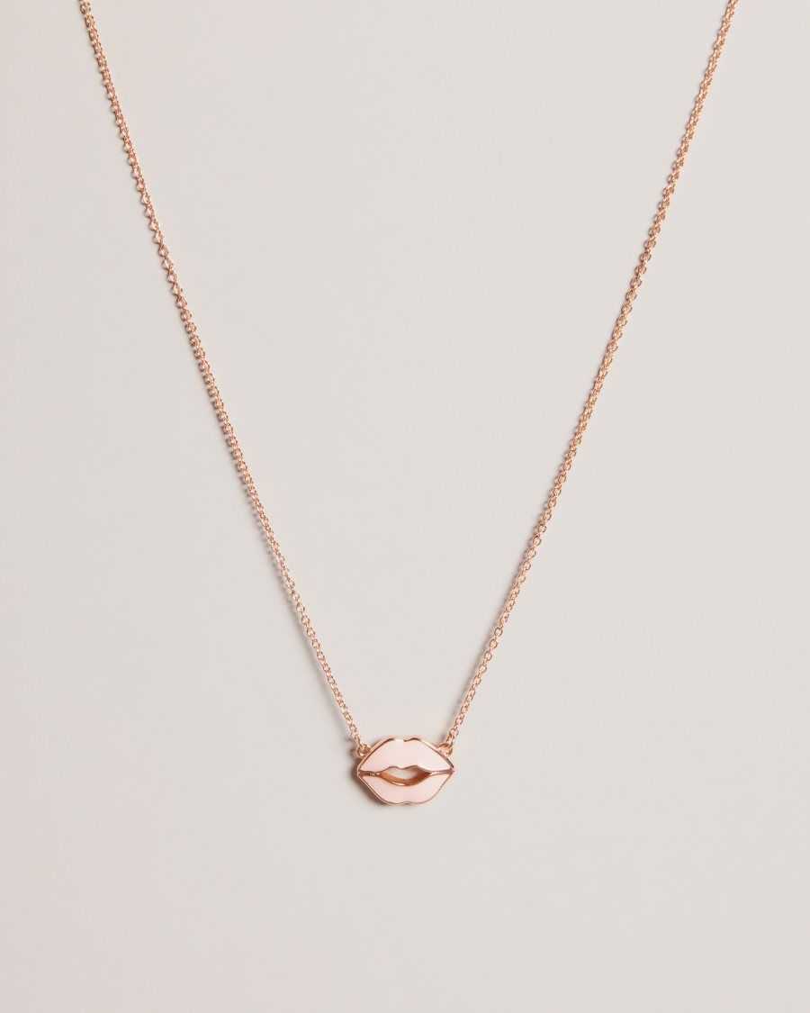 Ted Baker Emani Kiss Kiss Enamel Necklace Pale Pink | 46598-XZVJ