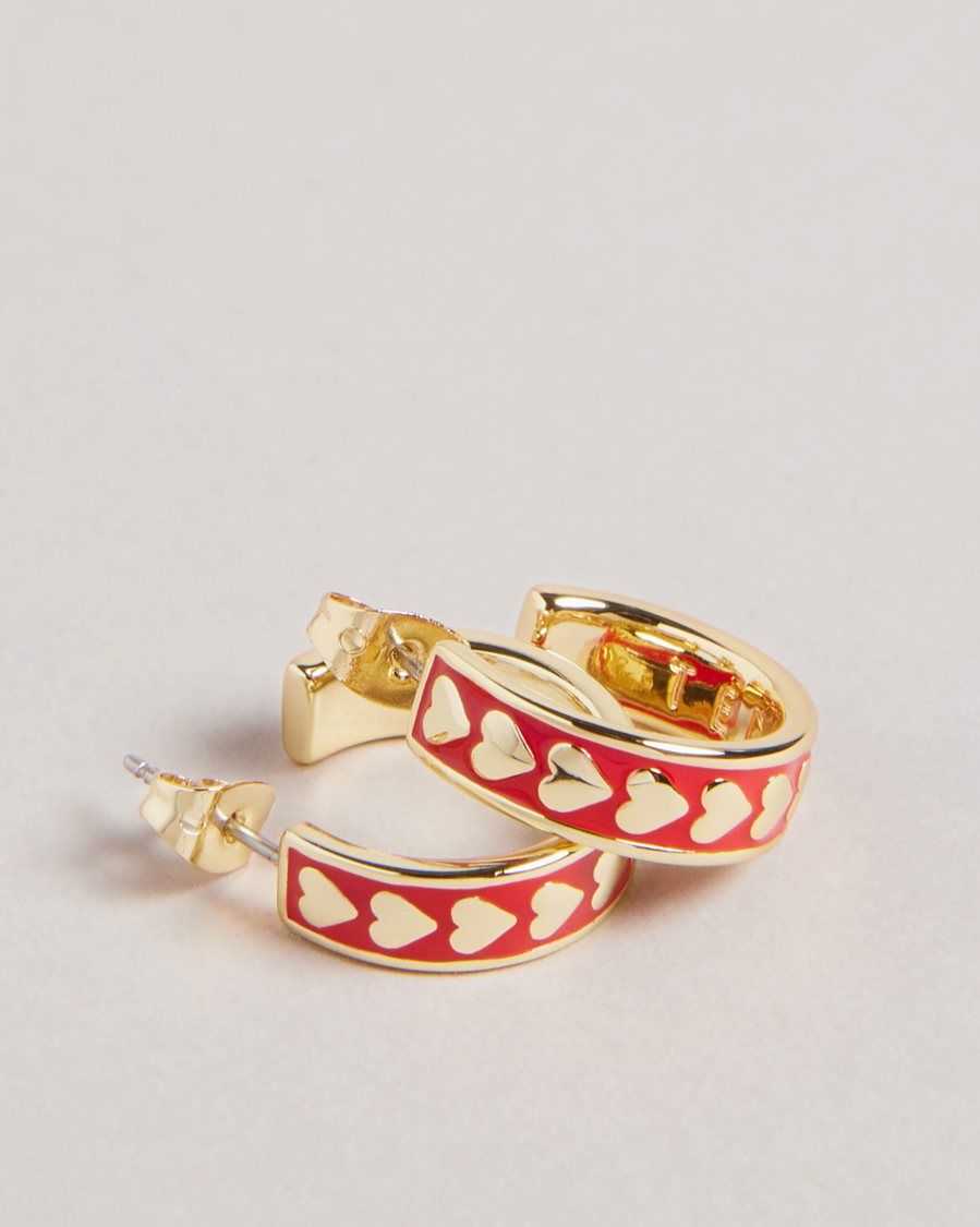 Ted Baker Emrie Enamel Heart Hoop Earrings Red | 42617-IGMY