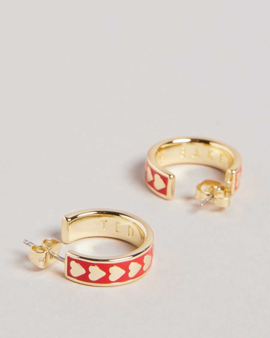 Ted Baker Emrie Enamel Heart Hoop Earrings Red | 42617-IGMY