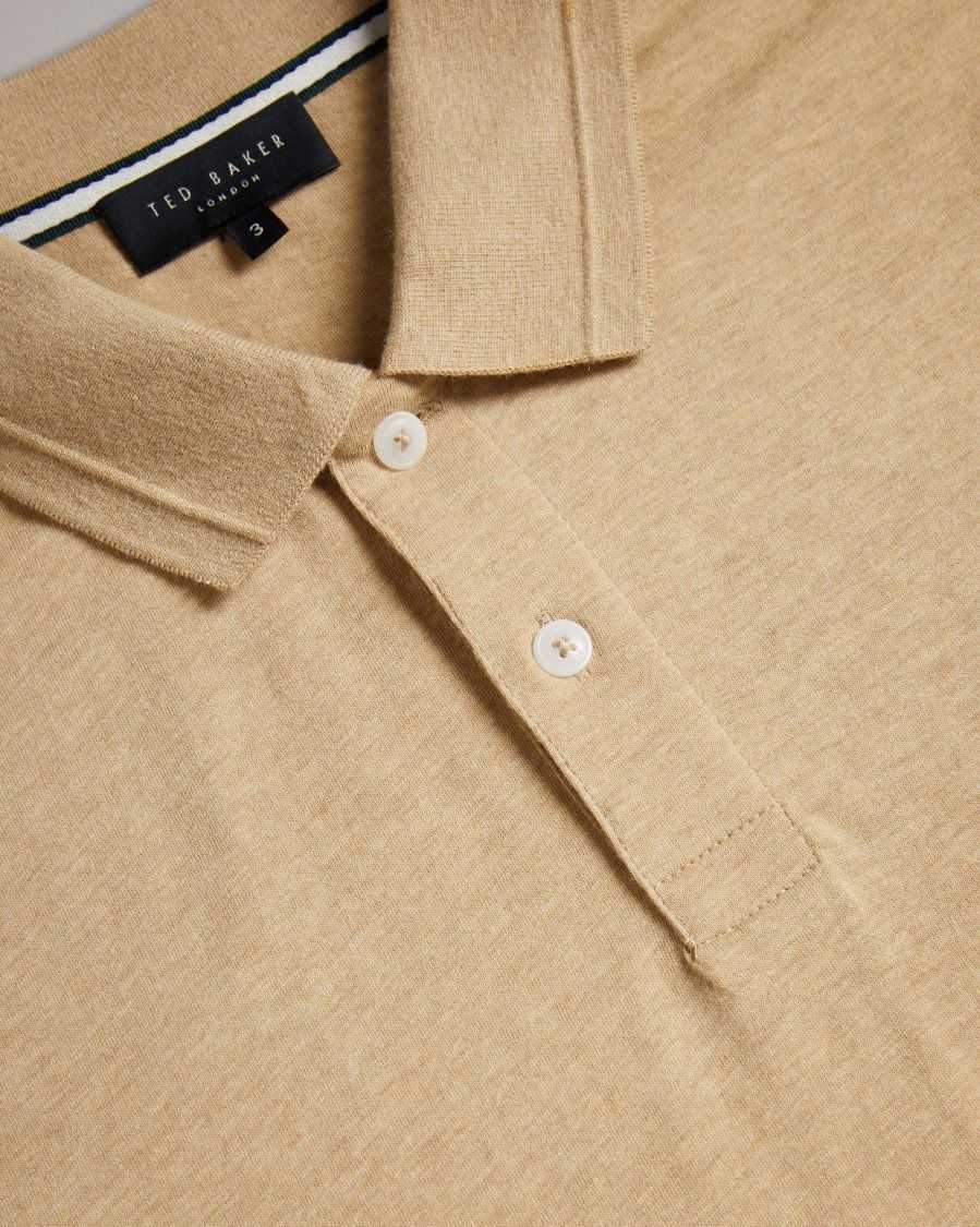 Ted Baker Enio Long Sleeve Cashmere Blend Polo Shirt Camel | 56920-EBCY