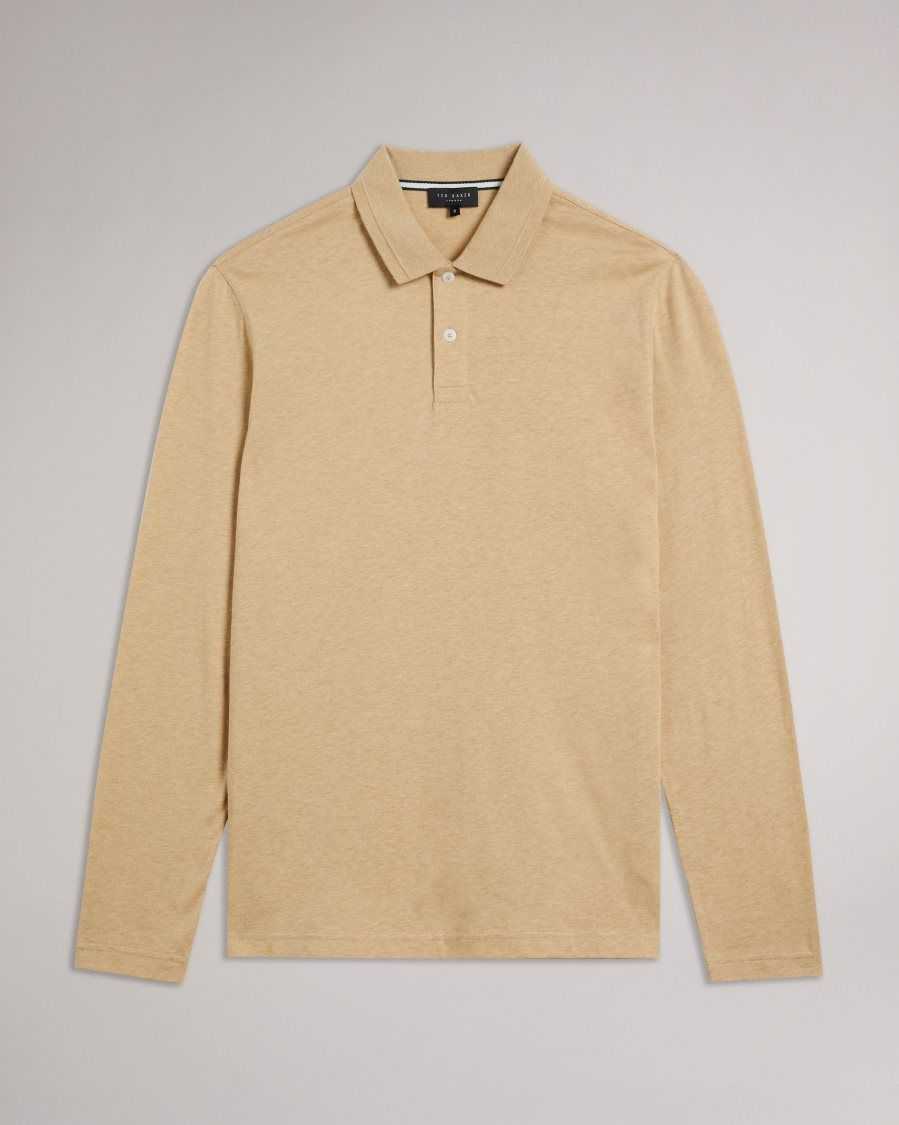 Ted Baker Enio Long Sleeve Cashmere Blend Polo Shirt Camel | 56920-EBCY