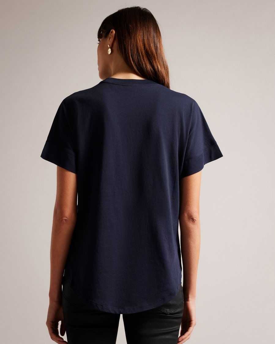 Ted Baker Erisana Easy Fit Grown Up Sleeve Tee Navy | 45197-TOLM