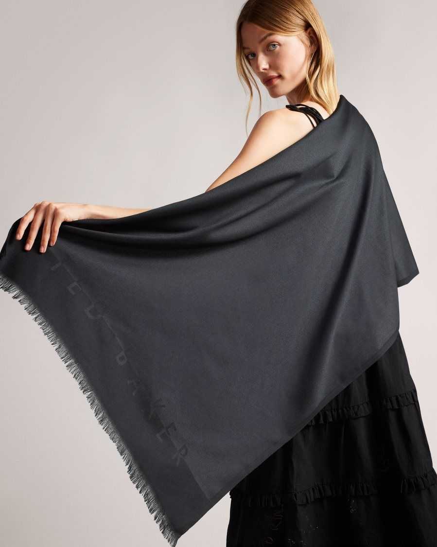 Ted Baker Esteli Ted Baker Logo Long Scarf Black | 87435-AMFX