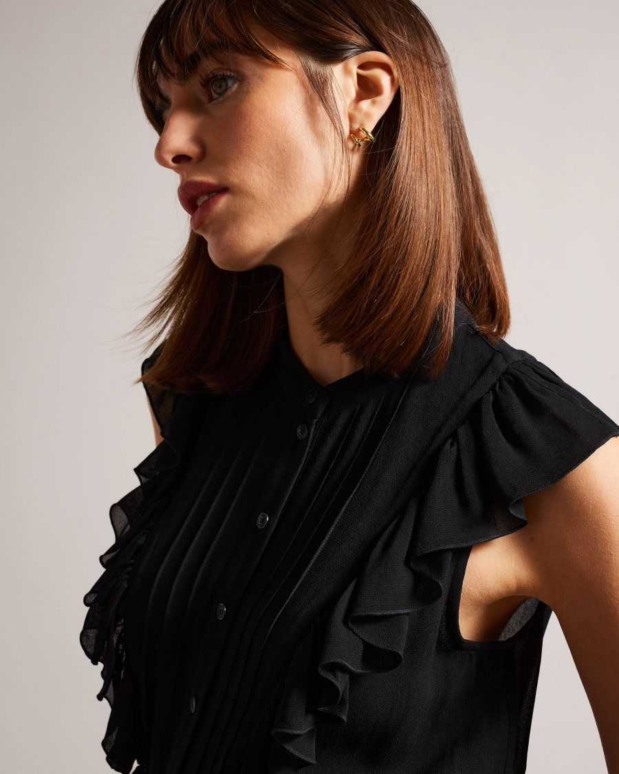 Ted Baker Evalie Sleeveless Frilled Top Black | 68271-VWCP