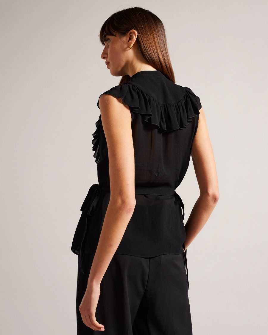 Ted Baker Evalie Sleeveless Frilled Top Black | 68271-VWCP