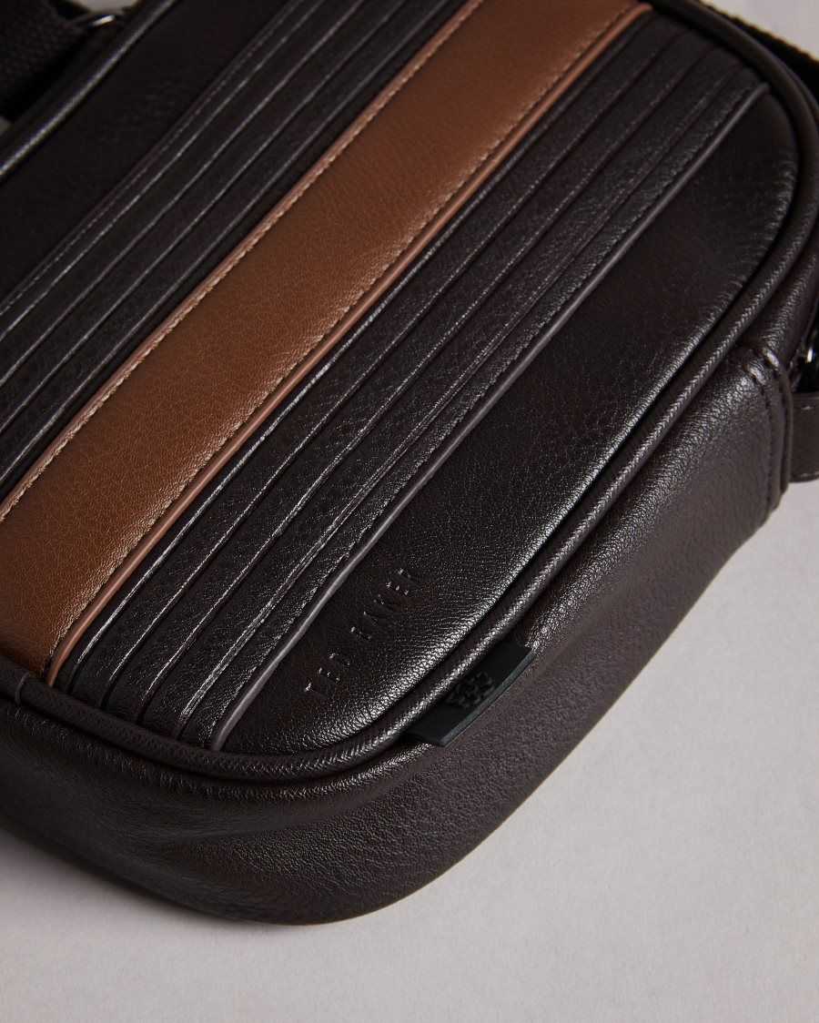 Ted Baker Evver Striped PU Flight Bag Brown-Chocolate | 17902-BHGO