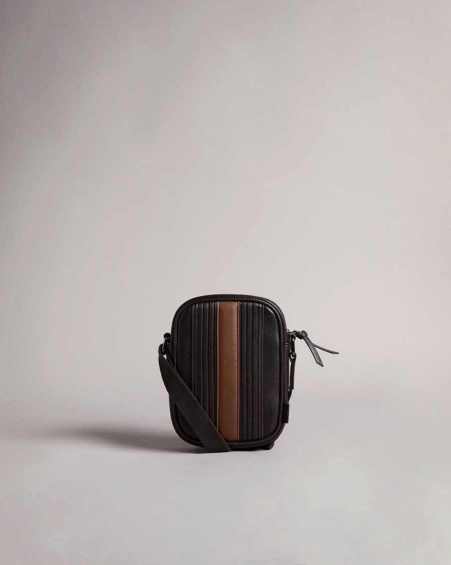 Ted Baker Evver Striped PU Flight Bag Brown-Chocolate | 17902-BHGO