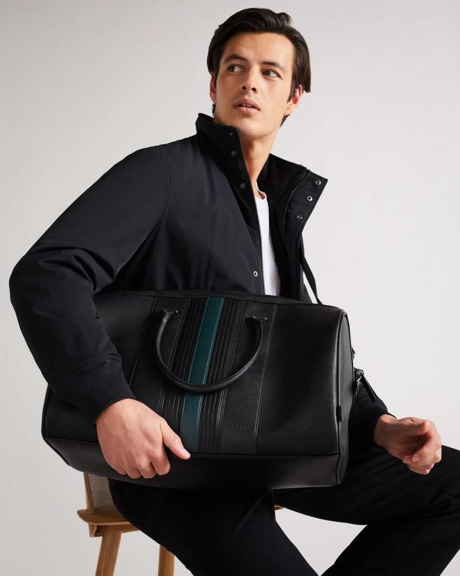 Ted Baker Evyday Striped PU Holdall Black | 67589-KEVW