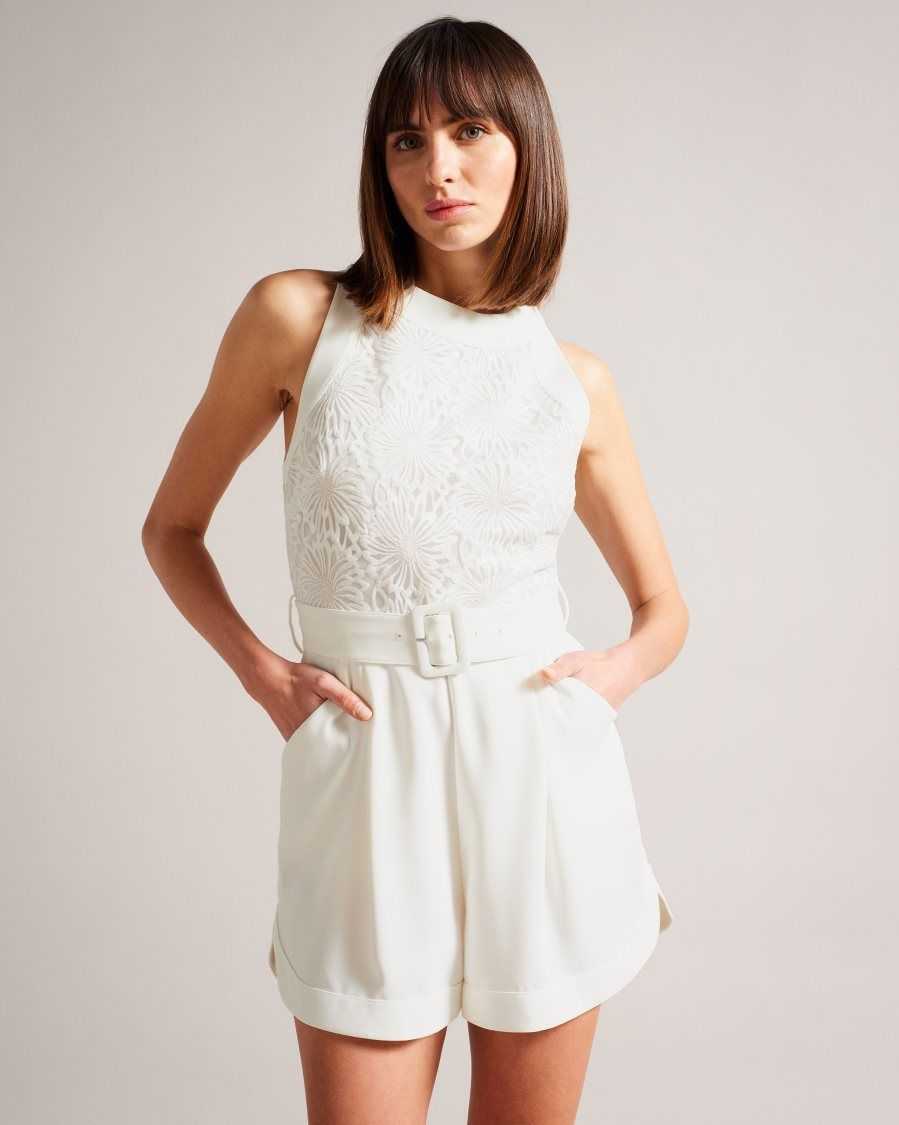 Ted Baker Finliee Sleeveless Belted Playsuit White | 20149-ZJPK