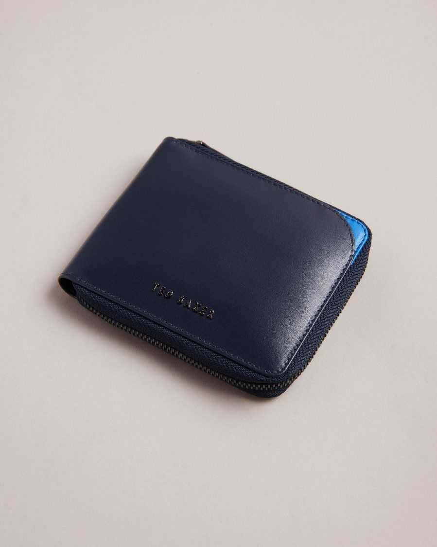 Ted Baker Finnie Corner Detail Zip Around Wallet Navy | 07413-SBKH