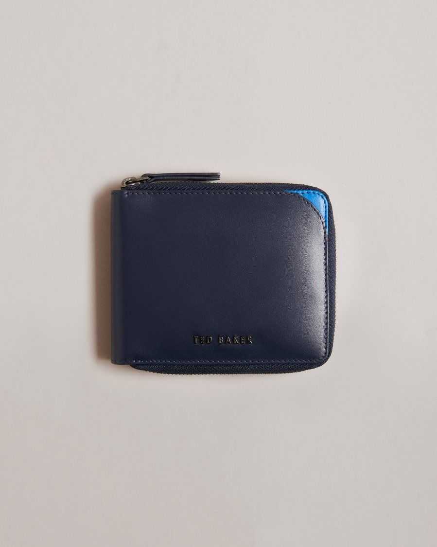 Ted Baker Finnie Corner Detail Zip Around Wallet Navy | 07413-SBKH