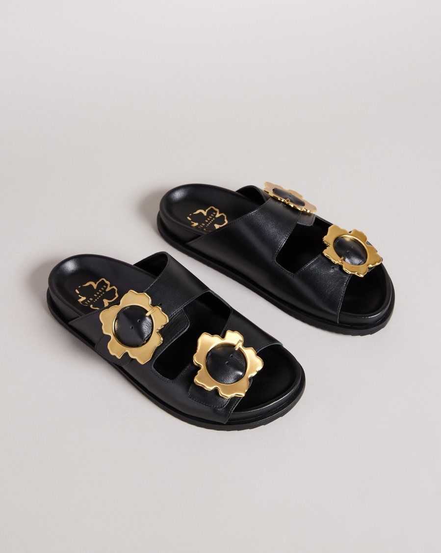 Ted Baker Flolah Magnolia Buckle Mule Sliders Black | 26401-ULSC