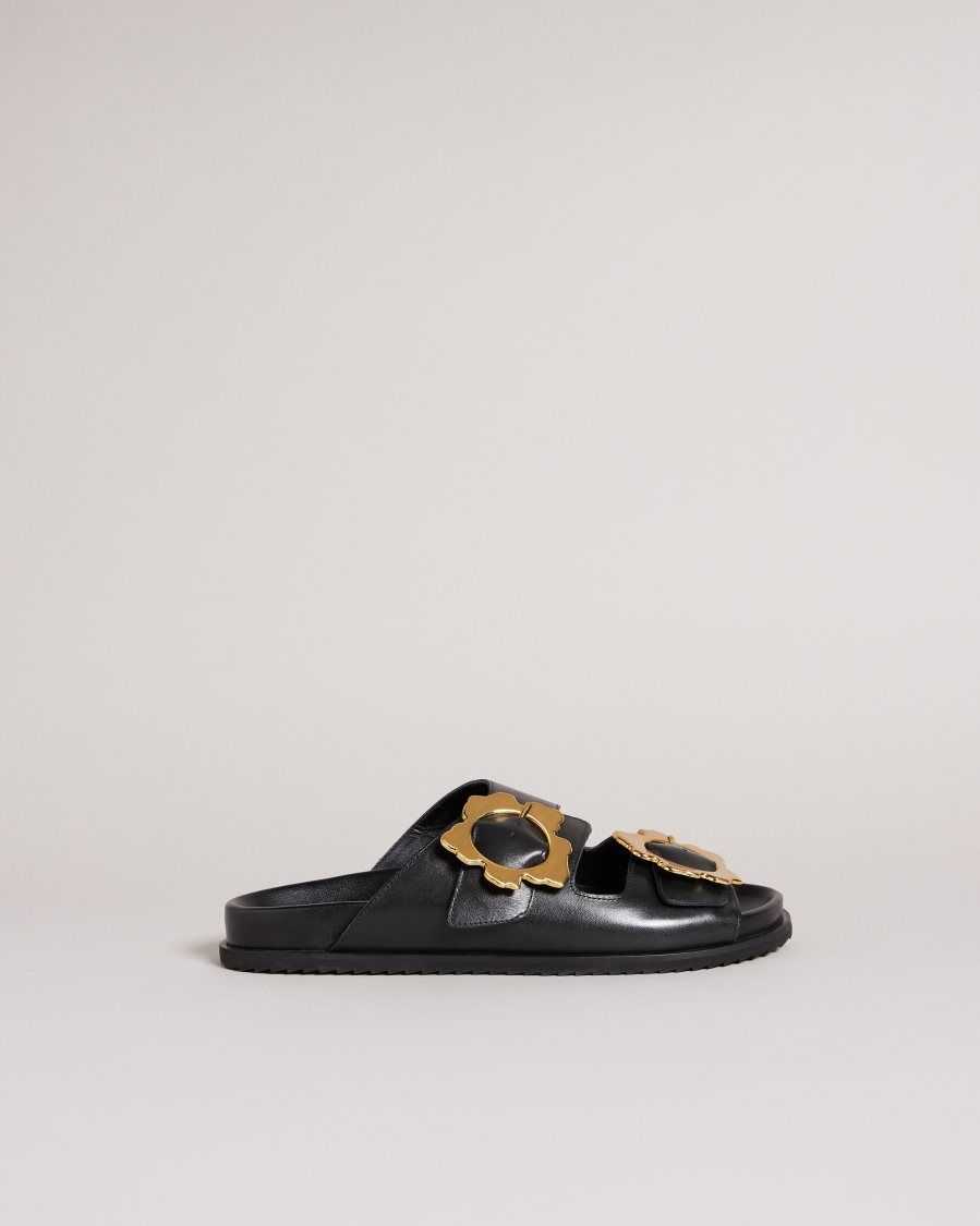 Ted Baker Flolah Magnolia Buckle Mule Sliders Black | 26401-ULSC