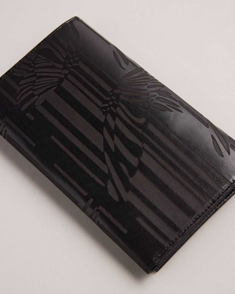 Ted Baker Flyt Laser Etched Leather Travel Wallet Black | 56083-CHIY