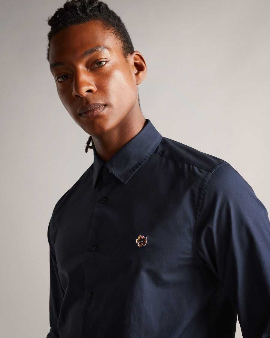 Ted Baker Fonik Poplin Shirt Navy | 65970-KEPC