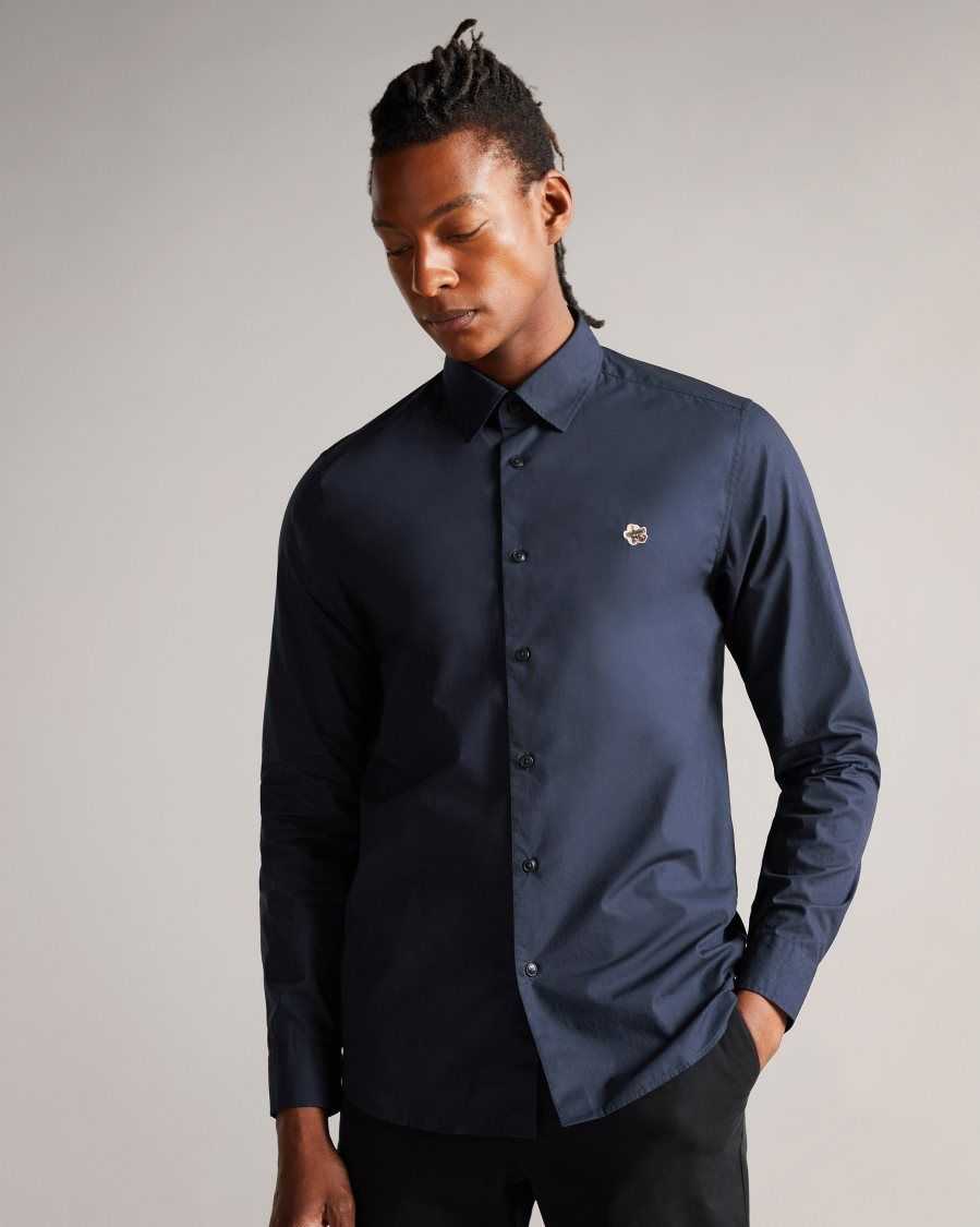 Ted Baker Fonik Poplin Shirt Navy | 65970-KEPC