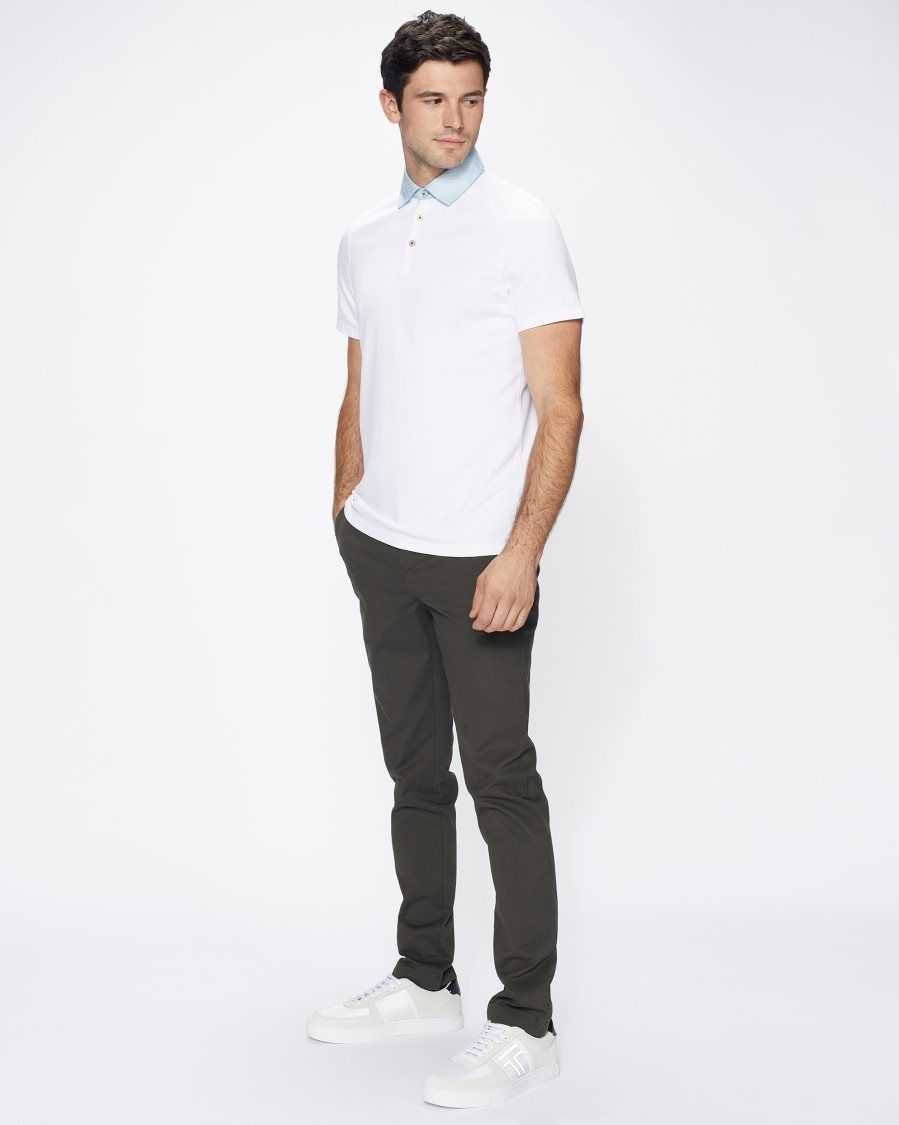 Ted Baker Frend Short Sleeve Woven Collar Polo White | 82470-UKHG