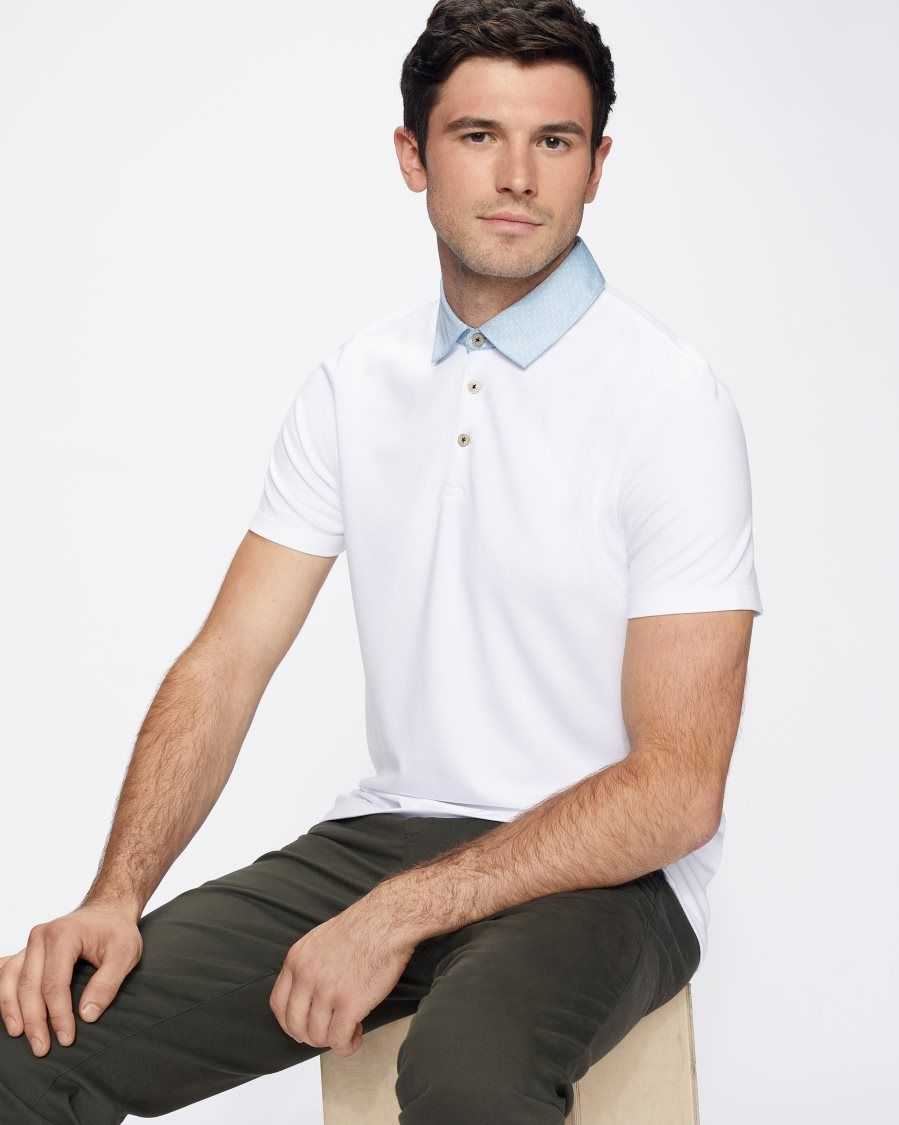 Ted Baker Frend Short Sleeve Woven Collar Polo White | 82470-UKHG