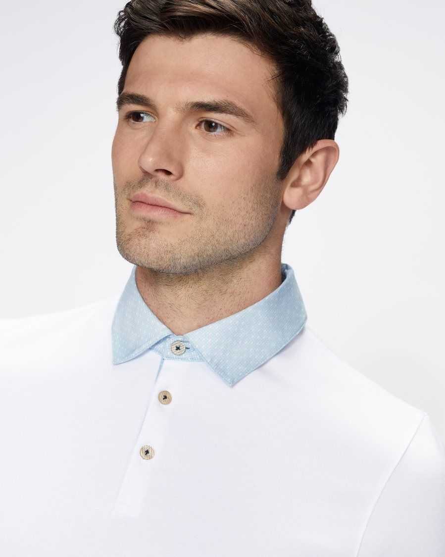 Ted Baker Frend Short Sleeve Woven Collar Polo White | 82470-UKHG