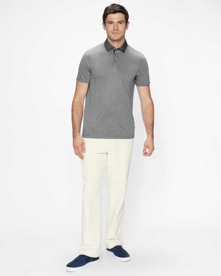 Ted Baker Frend Short Sleeve Woven Collar Polo Black | 86174-YDBT