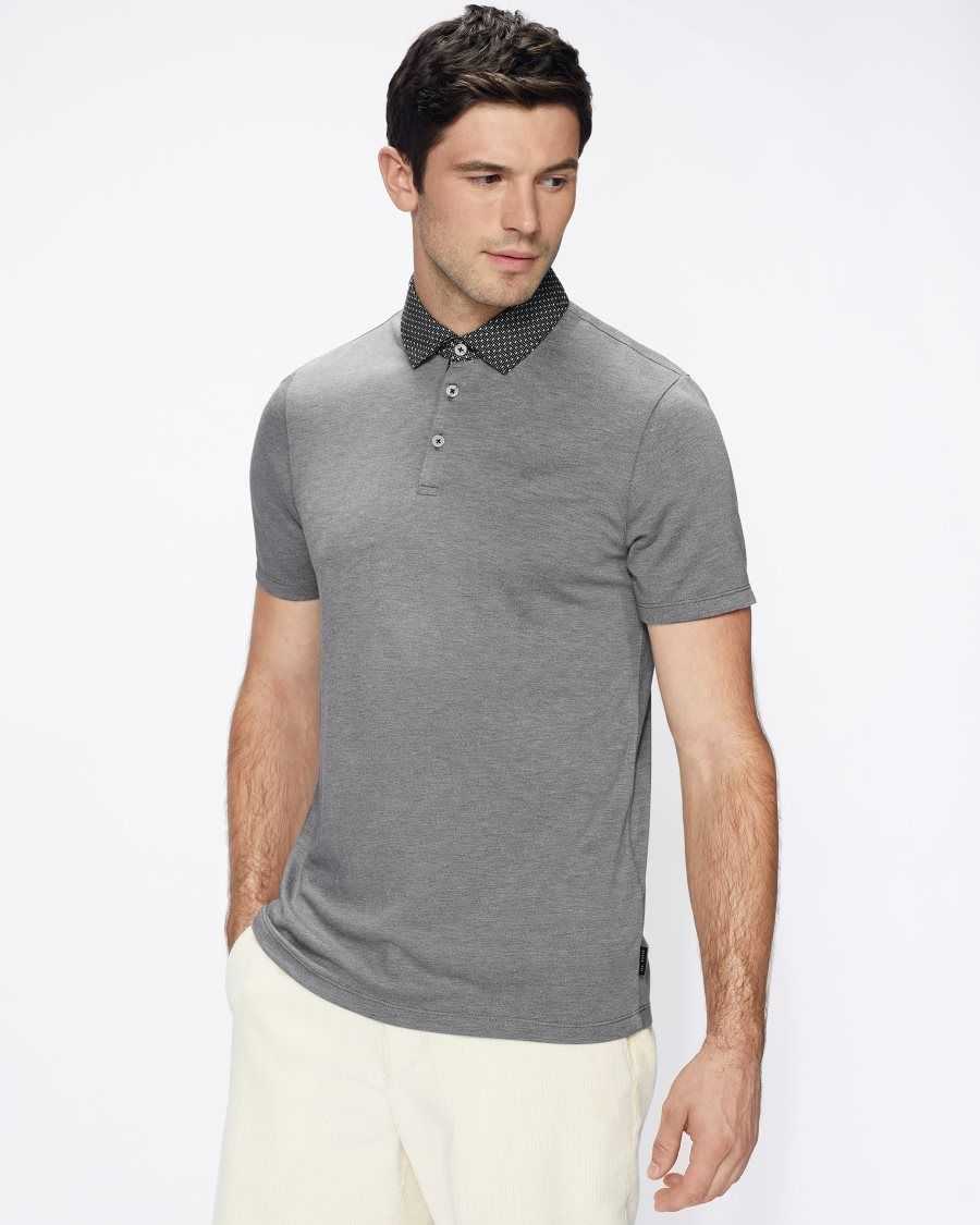 Ted Baker Frend Short Sleeve Woven Collar Polo Black | 86174-YDBT