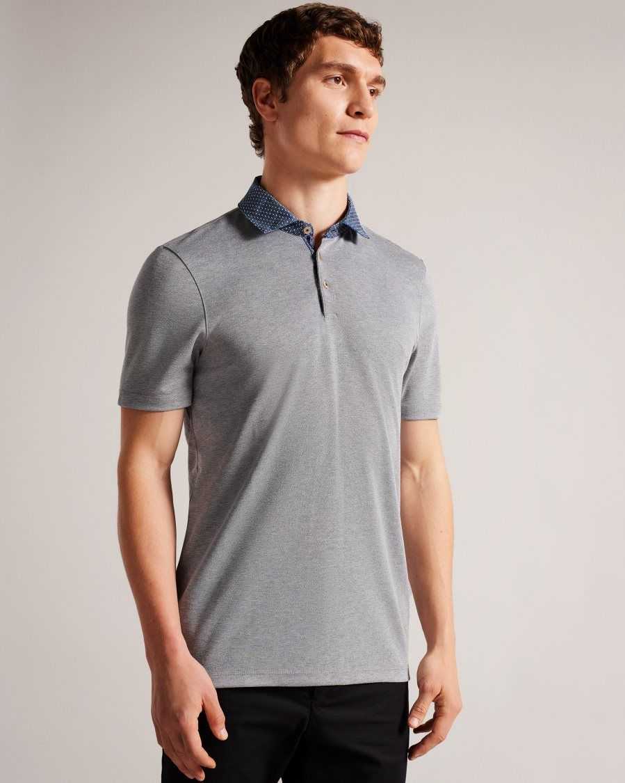 Ted Baker Frend Short Sleeve Woven Collar Polo Navy | 13942-VWAM