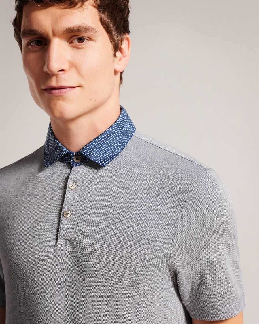 Ted Baker Frend Short Sleeve Woven Collar Polo Navy | 13942-VWAM