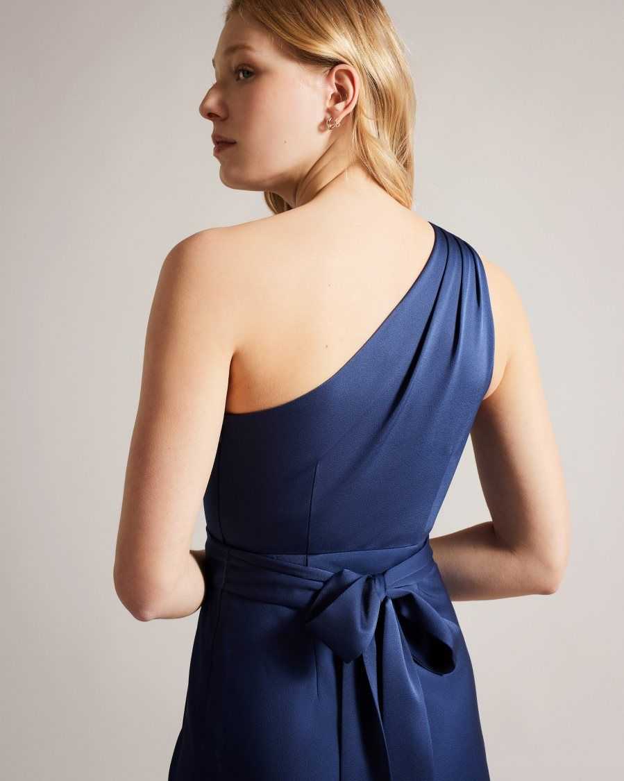 Ted Baker Gabie One Shoulder Drape Midi Dress Dark Blue | 04918-GCJV