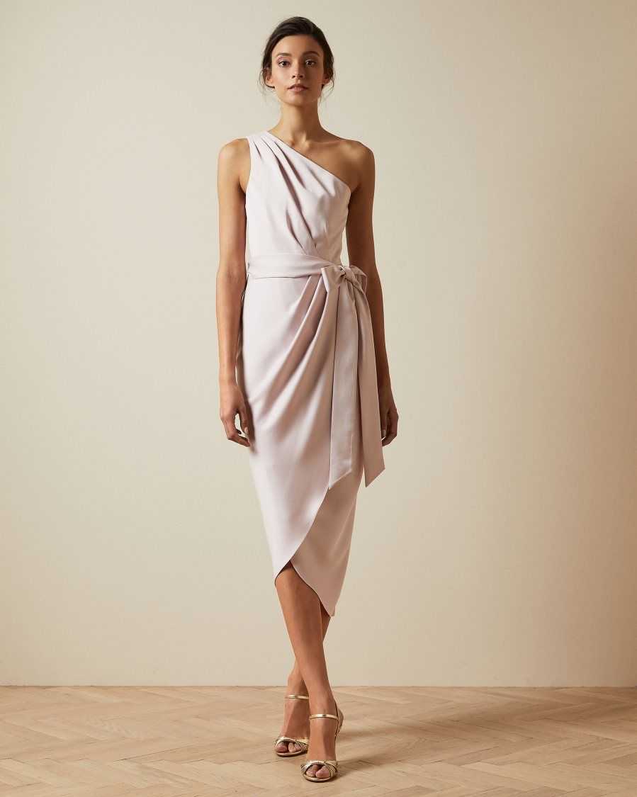 Ted Baker Gabie One Shoulder Drape Midi Dress Light Pink | 07593-UJQW